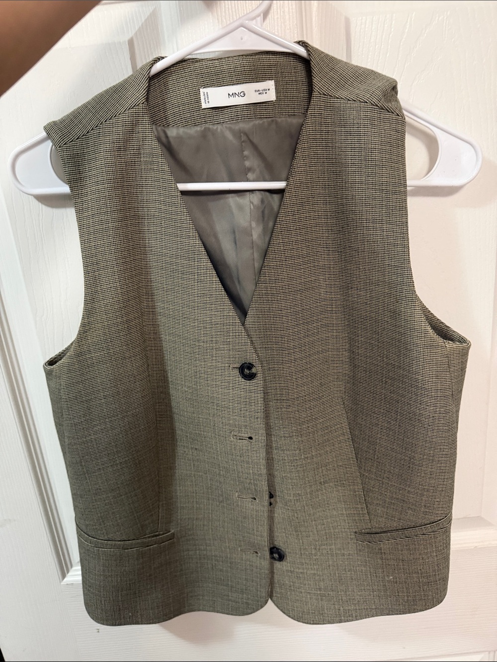 Mango Olive Houndstooth Men's Waistcoat Vest